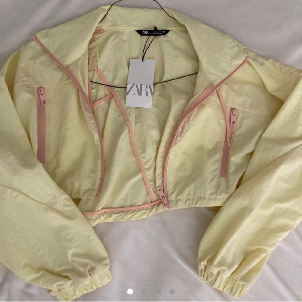 Zara cropped yellow and pink windbreaker jacket